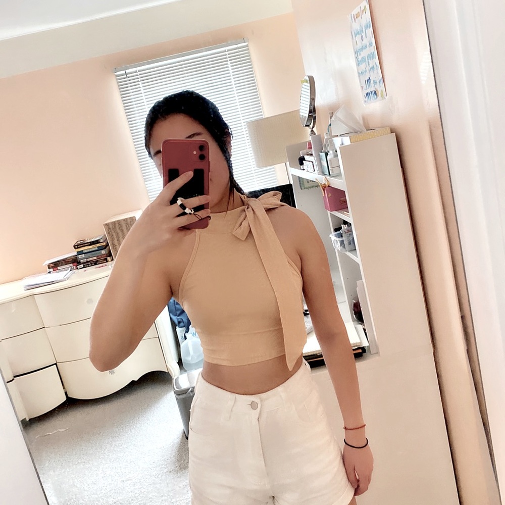 NEW Tan Halter Tie Top